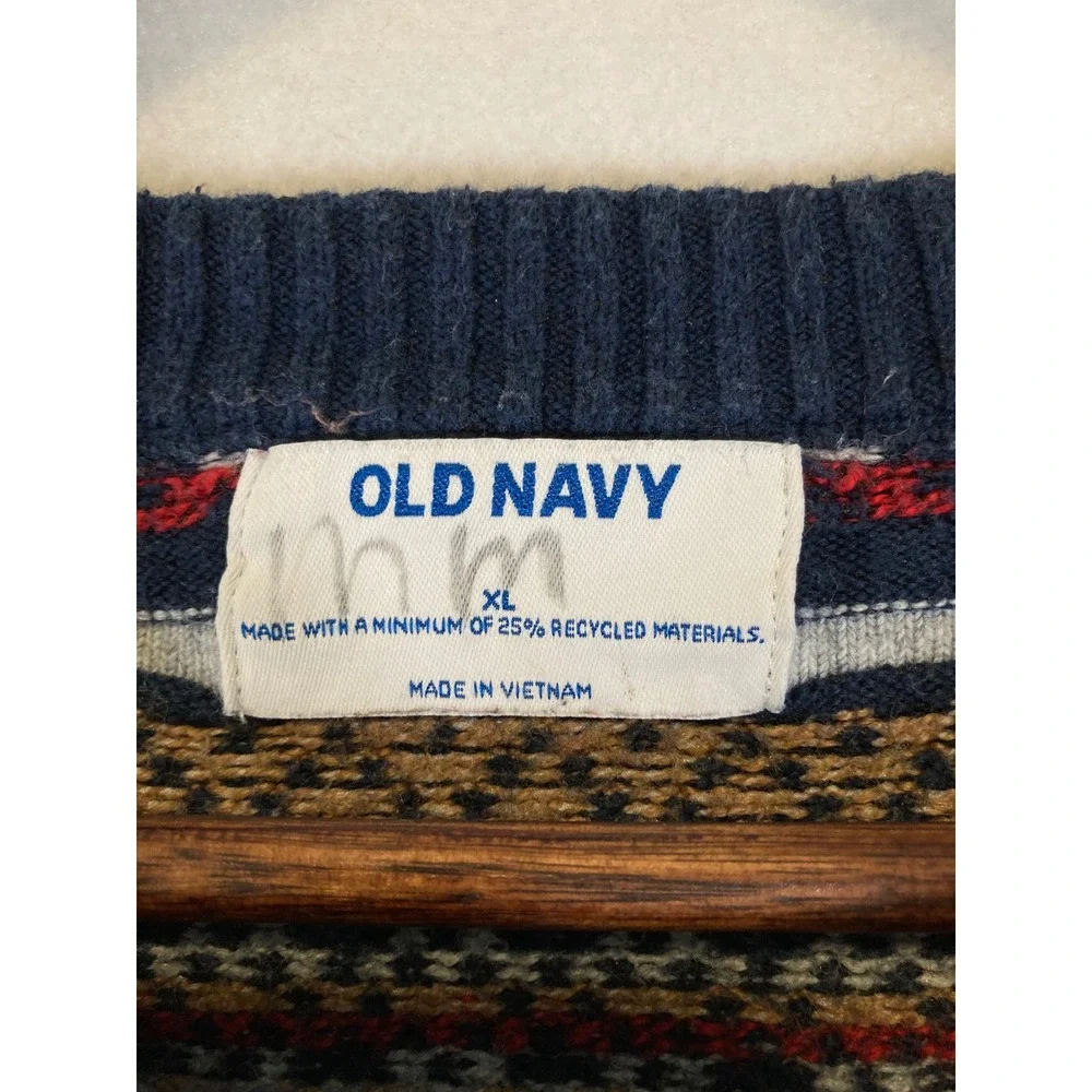 Fair Isle Cabincore‎ Old Navy Womens XL Navy Orange Knit Crewneck Sweater